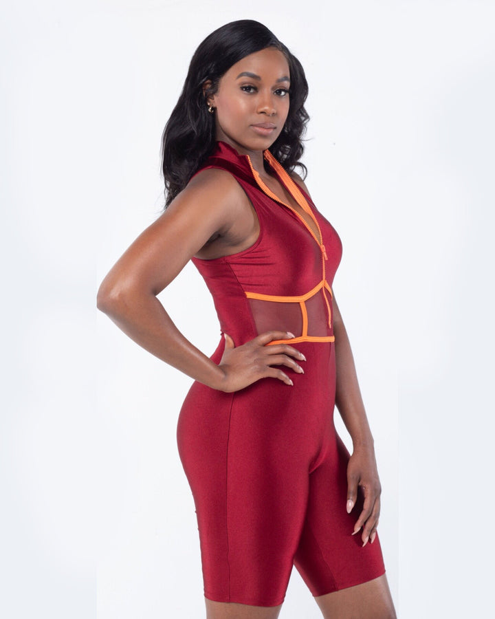 Shine Queen Burgundy Romper With Zipper