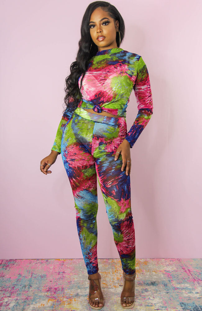 Kaleidoscope Sheer Mesh Pants Set
