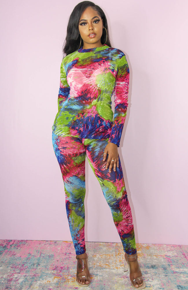 Kaleidoscope Sheer Mesh Pants Set
