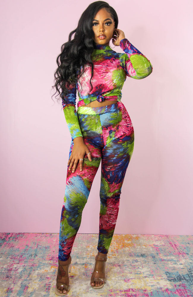 Kaleidoscope Sheer Mesh Pants Set