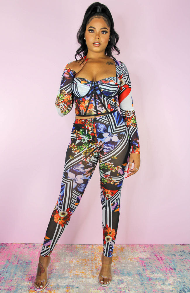 Acting Out Two Piece Sheer Pants Set