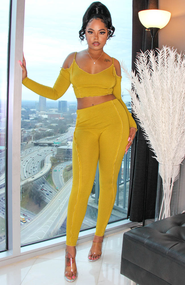 Sweet Day Two Piece Mustard Pants Set