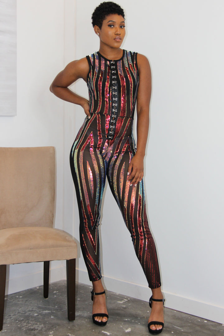 Dare Me Sheer Sequin Jumpsuit