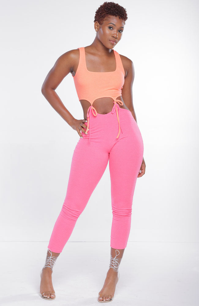 Julie Neon Cut-out Jumpsuit With Bow Knots