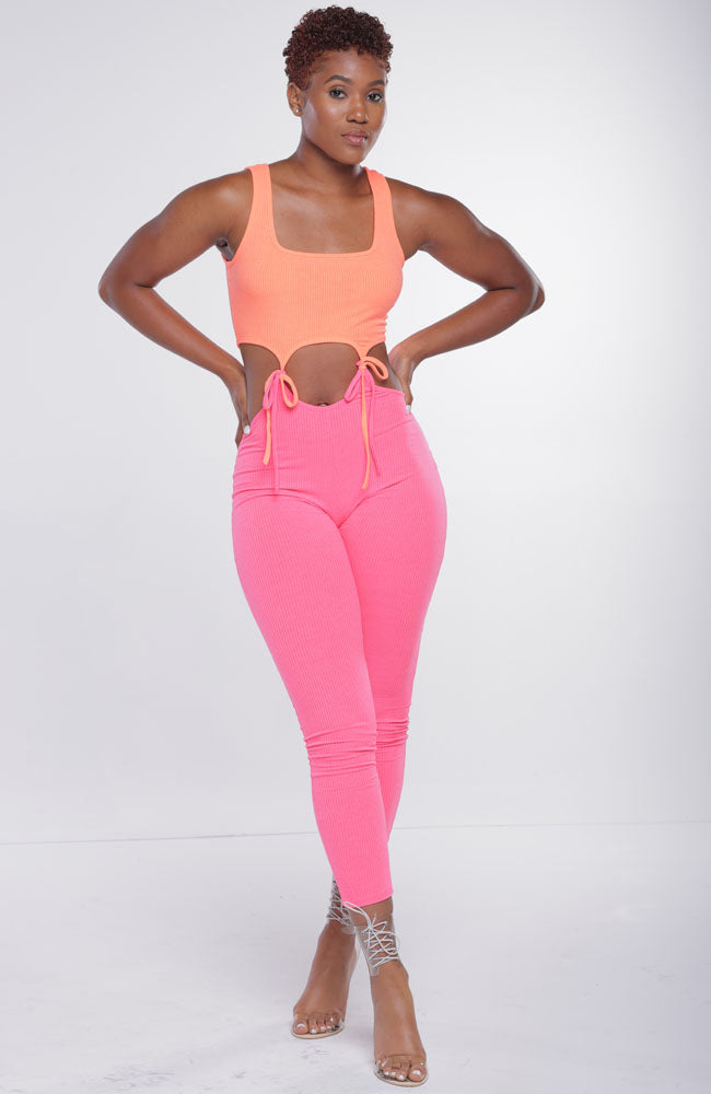 Julie Neon Cut-out Jumpsuit With Bow Knots