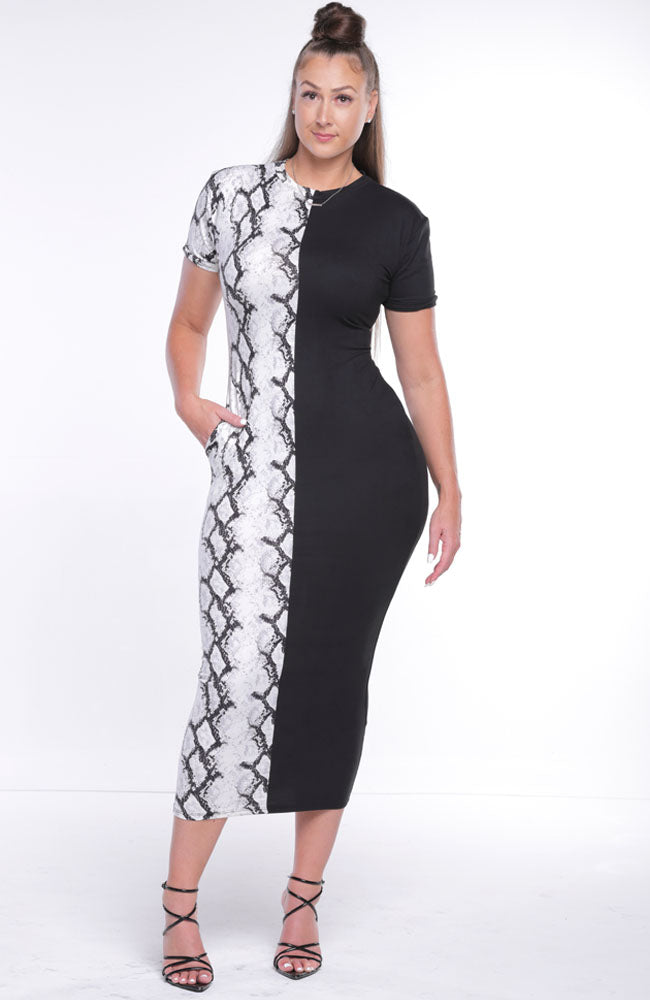 Two Tone Snakeskin Maxi Dress
