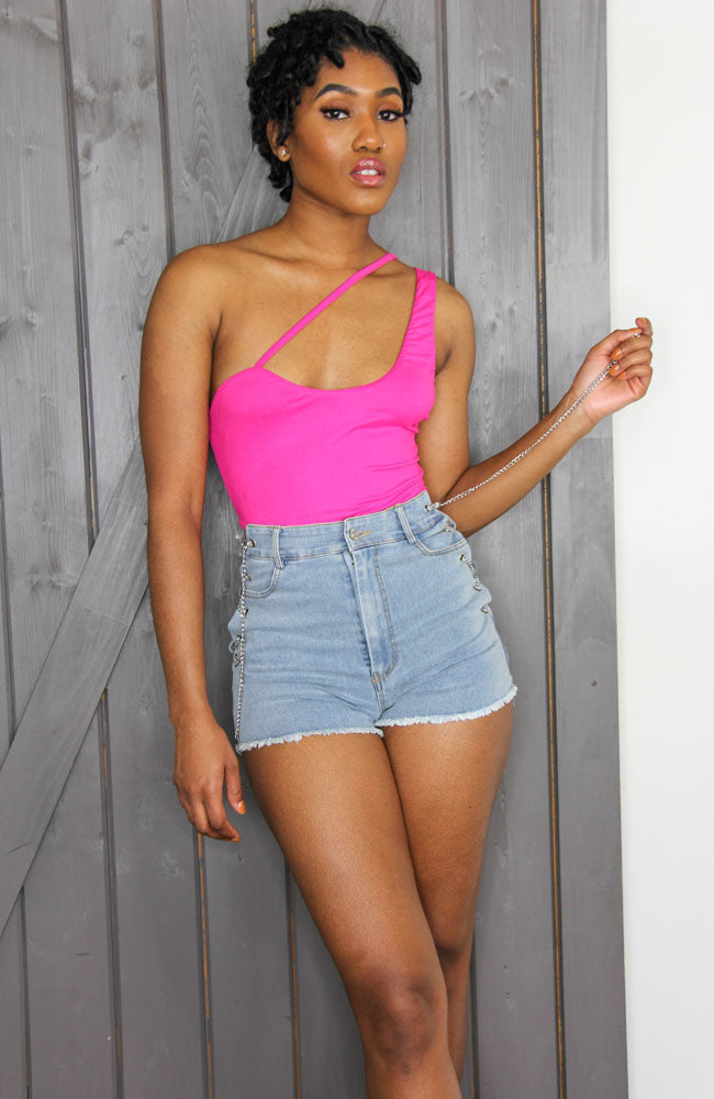 Hot Pink One Shoulder Bodysuit