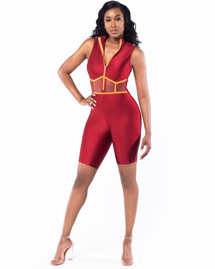 Shine Queen Burgundy Romper With Zipper