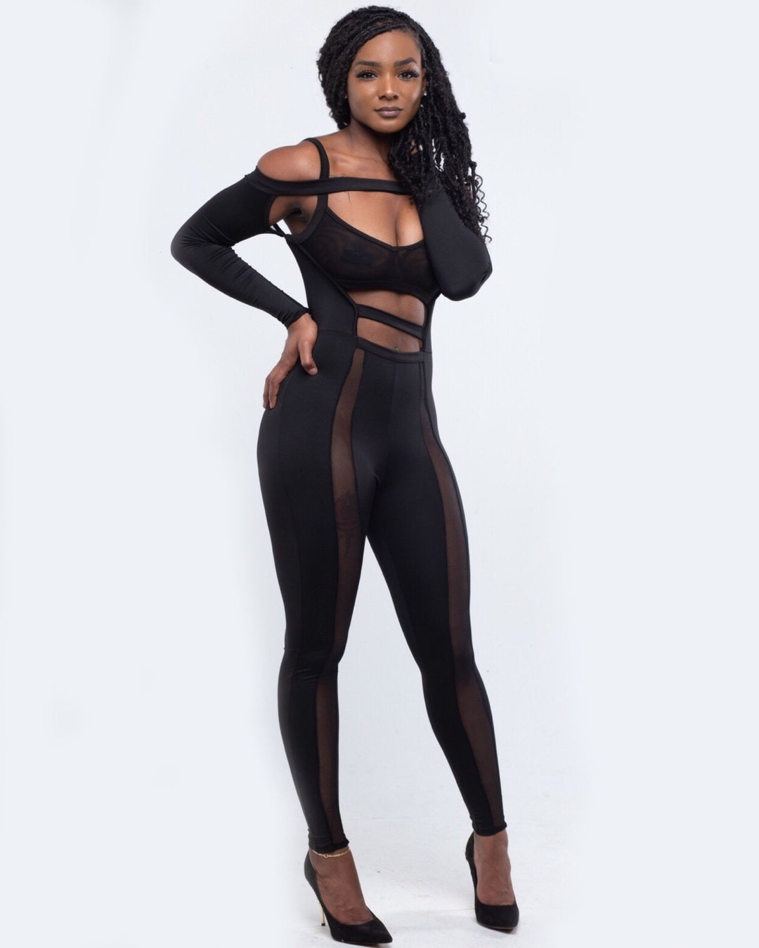 Privy Sheer Off the Shoulder Cutout Jumpsuit